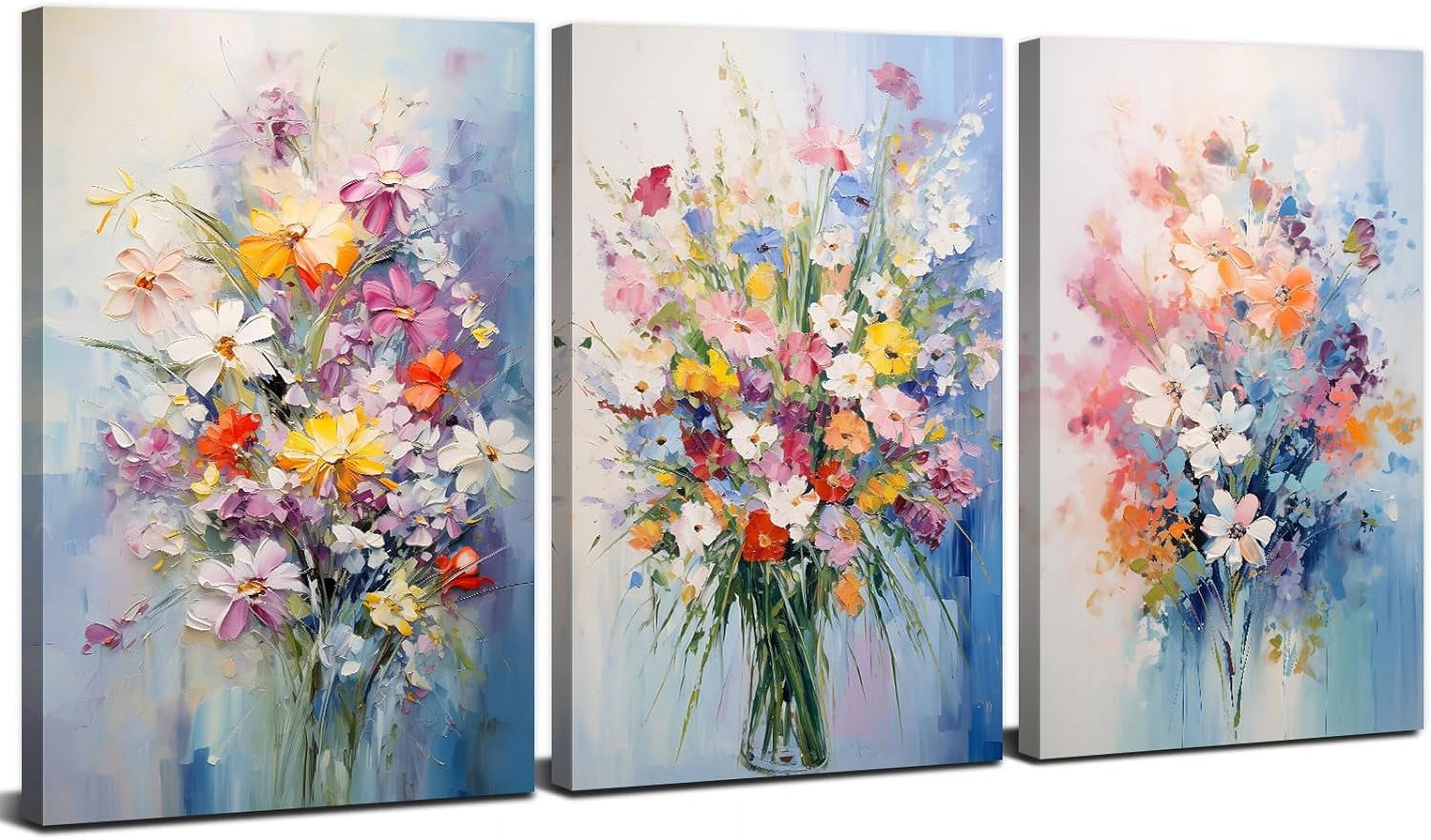 Watercolor Flower Canvas Wall Art Wildflower Pictures for Living Room ...