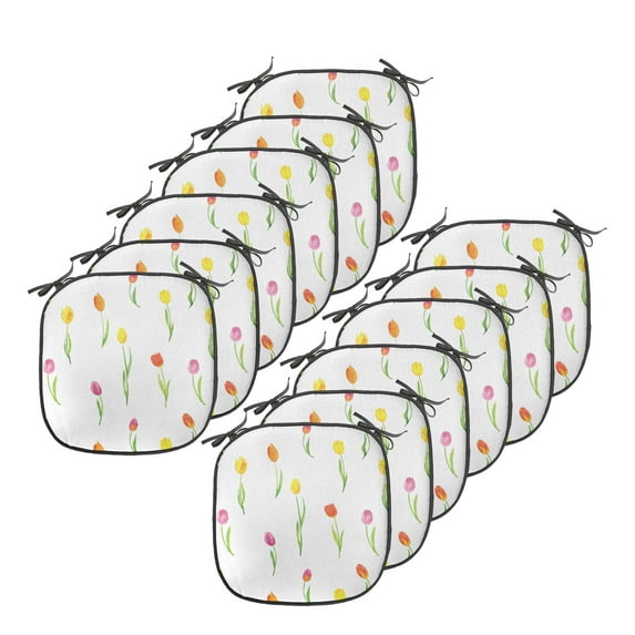 Watercolor Flower Chair Seating Cushion Set of 12, Colorful Tulips Pattern Country Style Floral Design Watercolor Effect Art, Seat Pads with Anti-slip Backing, 16"x16", Multicolor, by Ambesonne