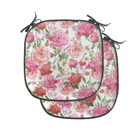 Watercolor Flower Chair Seating Cushion Set of 4, Victorian Floral Pattern Painting Style Print with Peonies Roses, Seat Pads for Office with Anti-slip Backing, 16"x16", White Pink Blush, by Ambesonne