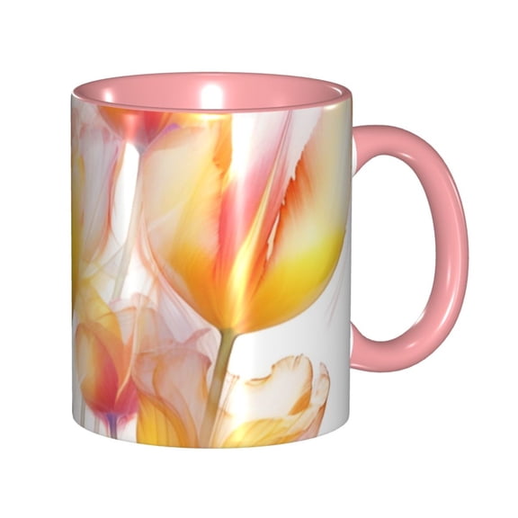 Watercolor Flower Coffee Mug Fun Custom Ceramic Mugs 11oz Pink