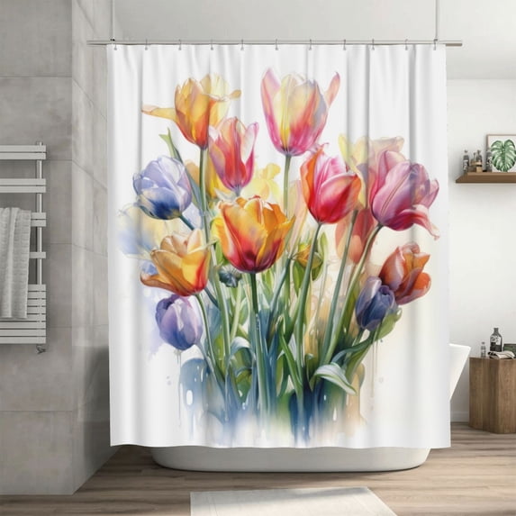 Watercolor Flower Colorful Shower Curta inch 72x72 inch For Bathroom, Waterproof Fabric Quick Dry Soft Decoration Set