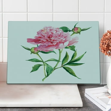 Watercolor Flower Cutting Board, Vintage Peony Painting Botanical Spring Garden Flower Nature Theme, Decorative Tempered Glass Cutting and Serving Board, Large Size, Pink White Green, by Ambesonne
