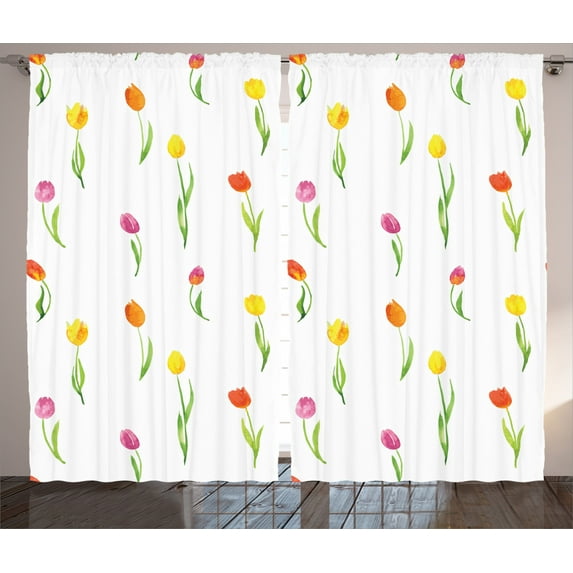 Ambesonne Colorful Curtains 2 Panel Set, Country Tulips, 108" x 84", Multicolor