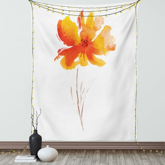 Watercolor Flower Decor Wall Hanging Tapestry, Single Poppy Flower on Plain Clear Background Nature Inspired Romantic Art, Bedroom Living Room Dorm Accessories, 40 X 60 Inches, by Ambesonne