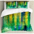 thumbnail image 1 of Watercolor Flower Duvet Cover Set, Abstract Style Spring Floral Watercolor Style Painting Image Nature Art, Decorative 3 Piece Bedding Set with 2 Pillow Shams, Queen Size, Green Yellow, by Ambesonne, 1 of 3