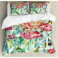thumbnail image 1 of Watercolor Flower Duvet Cover Set, Painting of Summer Spring Flowers in Faded Colors Floral Seasonal Print, Decorative 3 Piece Bedding Set with 2 Pillow Shams, Calking Size, Multicolor, by Ambesonne, 1 of 3