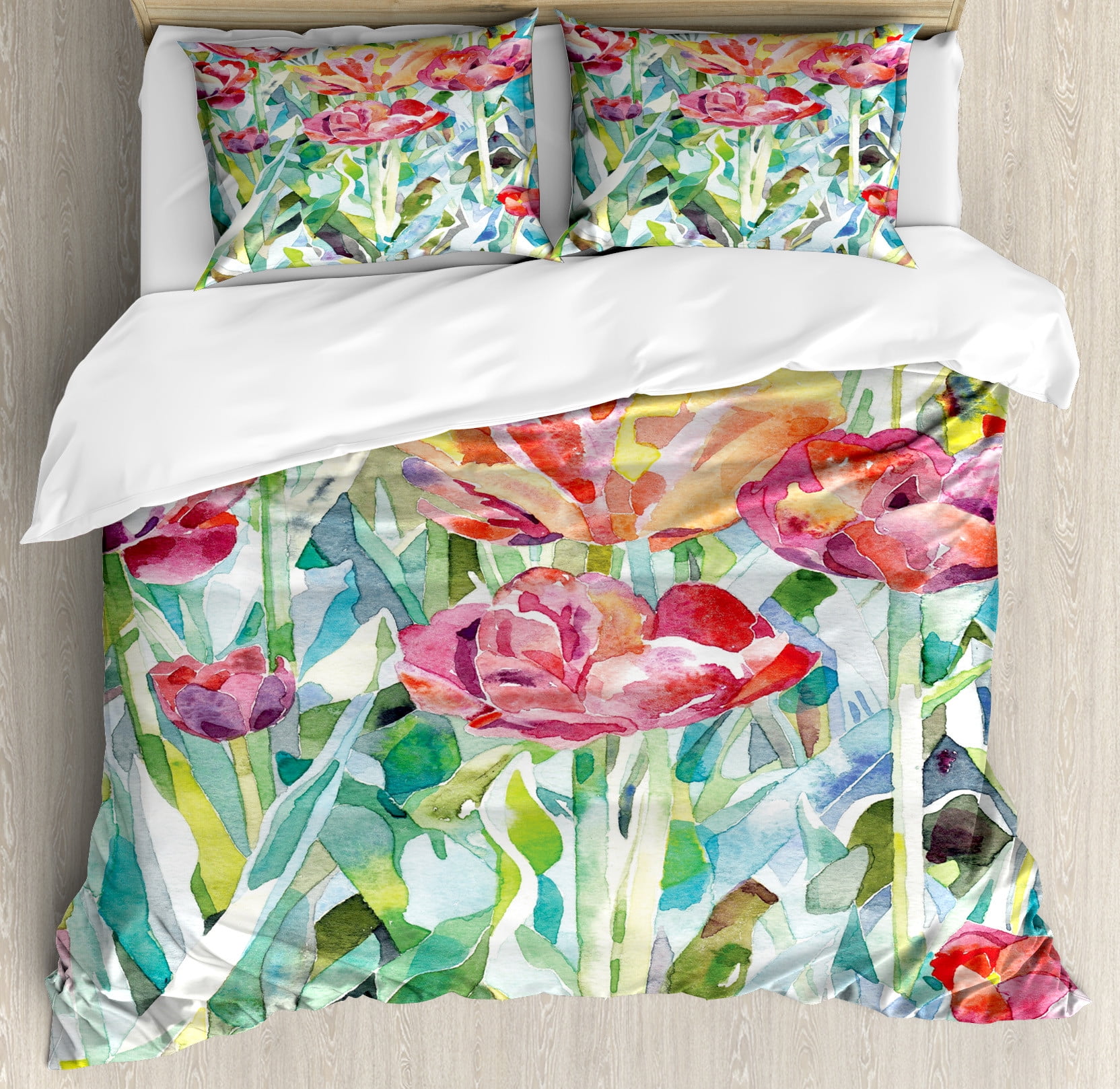 Watercolor Floral King Size Duvet Cover Set for Girls