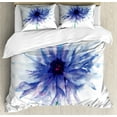 thumbnail image 1 of Watercolor Flower Duvet Cover Set, Single Large Petite Cornflower Plain Background Mother Earth Paint, Decorative 3 Piece Bedding Set with 2 Pillow Shams, Calking Size, Navy Blue White, by Ambesonne, 1 of 3