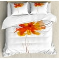 thumbnail image 1 of Watercolor Flower Duvet Cover Set, Single Poppy Flower on Plain Clear Background Nature Inspired Romantic, Decorative 3 Piece Bedding Set with 2 Pillow Shams, King Size, White Orange, by Ambesonne, 1 of 3