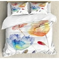 thumbnail image 1 of Watercolor Flower Duvet Cover Set, Summer Flowers in Retro Style Painting Effect Nature is Art, Decorative 3 Piece Bedding Set with 2 Pillow Shams, Queen Size, Orange Blue Red, by Ambesonne, 1 of 3