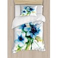 thumbnail image 1 of Watercolor Flower Duvet Cover Set Twin Size, Pale Colored Summer Flower Painting with Leaves Bouquet Nature Art, Decorative 2 Piece Bedding Set with 1 Pillow Sham, Teal Green White, by Ambesonne, 1 of 3