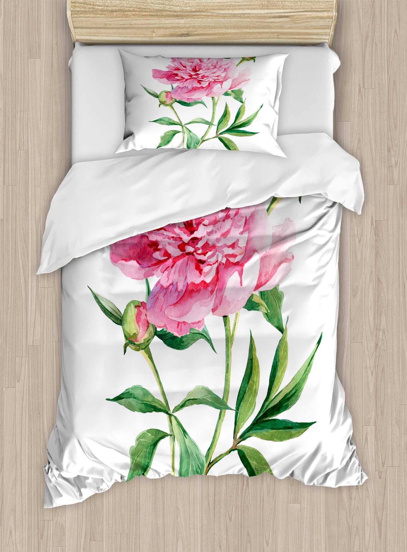 Pink and White Floral Twin Duvet Cover Set
