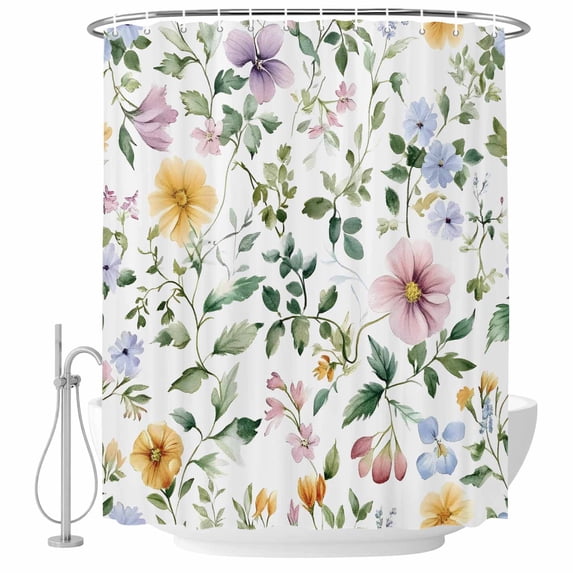 Watercolor Flower Fabric Shower Curtain Spring Flower Washable Shower Curtains for Bathroom, Waterproof Bath Curtain with Hooks Home Decor 72x72in