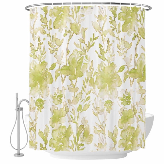 Watercolor Flower Fabric Shower Curtain Yellow Floral Plant Washable Shower Curtains for Bathroom, Waterproof Bath Curtain with Hooks Home Decor 36x72in