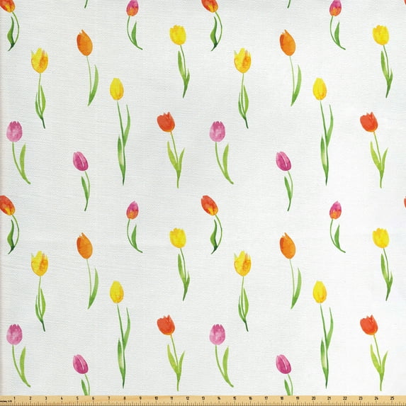 Ambesonne Colorful Fabric by the Yard Upholstery, Country Tulips, 10 Yards, Multicolor