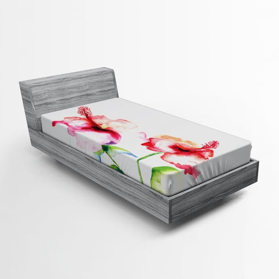 Ambesonne Nature Fitted Sheet, Pastel Nature, Twin XL Size, White Red Green