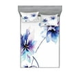 thumbnail image 1 of Watercolor Flower Fitted Sheet & Pillow Sham Set, Flora Drawing Soft Spring Colors Retro Style Floral Art, Decorative Printed 6 Piece Bedding Decor Set, Queen, White Purple Blue, by Ambesonne, 1 of 3