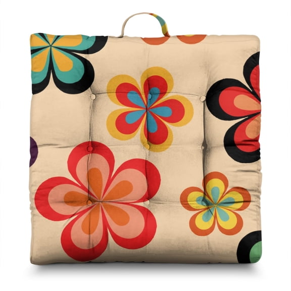 Watercolor Flower Floor Pillow Large 22 Inch Boho Cushion, Rustic Farmhouse Print, Cozy for Fireplace Seating