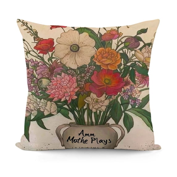 Watercolor Flower with Happy Mother’s Day Throw Pillow Cover PillowcaseDecor, Mom Quote Words Spring Floral Bloom Gifts Sofa Bed Bedroom Home Decoration
