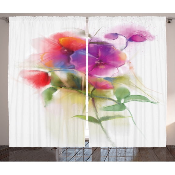 Ambesonne Flower Curtains 2 Panel Set, Blooming Orchid Pastel, 108" x 90", Multicolor