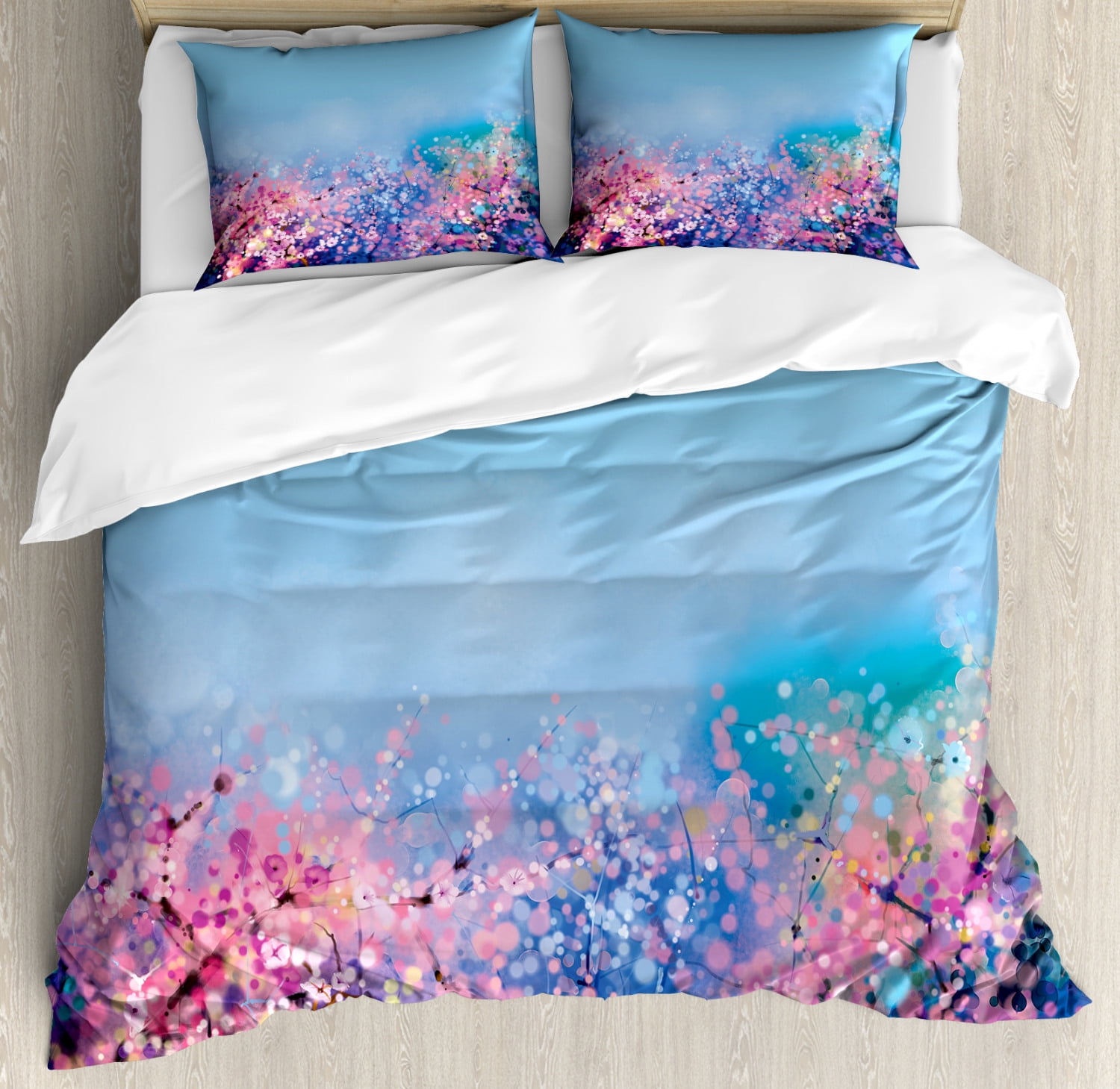 Blue Microfiber Queen Duvet Cover Set with Pillow Shams