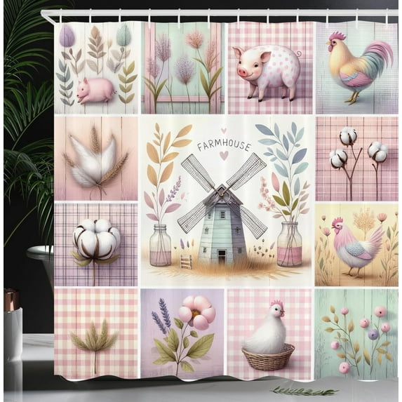 Watercolor Flower Home Decor Shower Curtain, Abstract Herbs Weeds Blossoms Ivy Back with Florets Shrubs Design, Fabric Bathroom Decor Set with Hooks