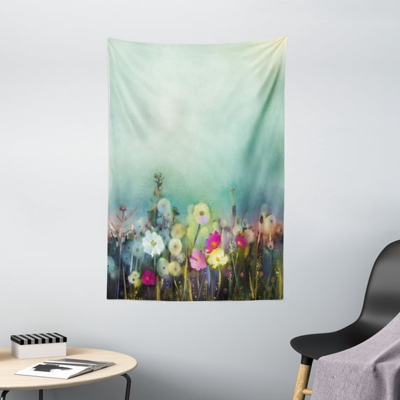 Watercolor Flower Home Decor Tapestry, Poppy Daisy Chamomile Patterns in Meadow Wild Feminine Rural Print, Wall Hanging for Bedroom Living Room Dorm Decor, 40W X 60L Inches, Multi, by Ambesonne