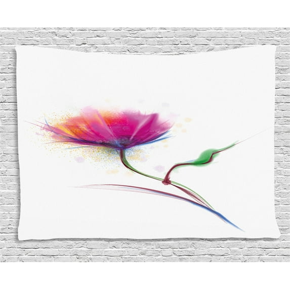 Watercolor Flower Home Decor Tapestry, Simplistic Poppy Design Purity and Grace Symbol Splattered Image, Wall Hanging for Bedroom Living Room Dorm Decor, 60W X 40L Inches, Fuchsia, by Ambesonne