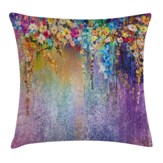 Watercolor Flower Home Decor Throw Pillow Cushion Cover, Abstract Herbs Weeds Blossoms Ivy Back with Florets Shrubs Design, Decorative Square Accent Pillow Case, 16 X 16 Inches, Multi, by Ambesonne