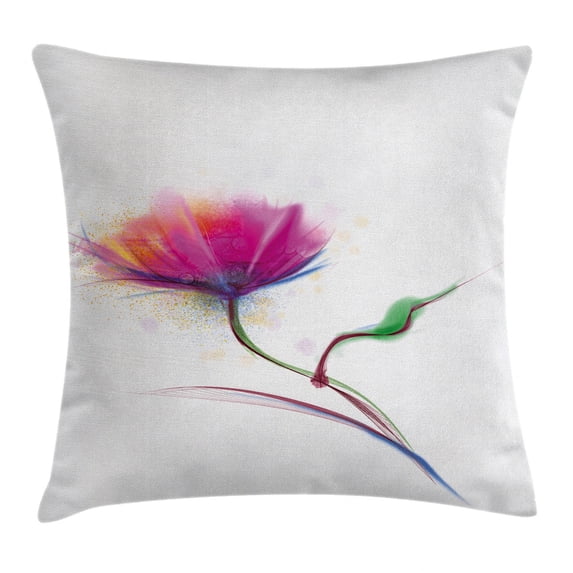 Watercolor Flower Home Decor Throw Pillow Cushion Cover, Simplistic Poppy Design Purity and Grace Symbol Splattered Image, Decorative Square Accent Pillow Case, 24 X 24 Inches, Fuchsia, by Ambesonne
