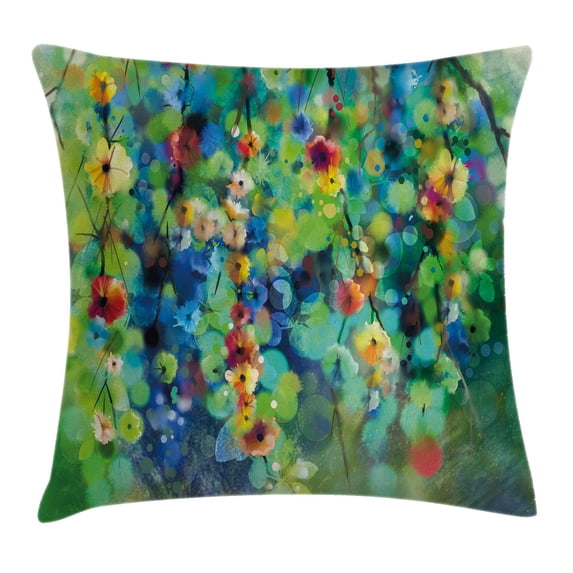 Watercolor Flower Home Decor Throw Pillow Cushion Cover, Vibrant Blooms Clusters down from Branch Spring Season Image, Decorative Square Accent Pillow Case, 24 X 24 Inches, Green Blue, by Ambesonne