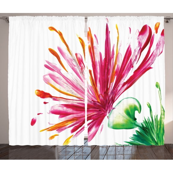 Ambesonne Pink Curtains 2 Panel Set, Blooming Petals, 108" x 90", Fuchsia Green