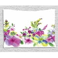 thumbnail image 1 of Watercolor Flower House Decor Tapestry, Hybrid Garden Floret Composition with Heathers and Stocks Art, Wall Hanging for Bedroom Living Room Dorm Decor, 80W X 60L Inches, Pink Green, by Ambesonne, 1 of 2