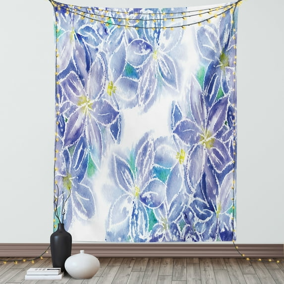 Watercolor Flower House Decor Tapestry, Spring Season Blossoms Mother Earth Petals Bouquet Design, Wall Hanging for Bedroom Living Room Dorm Decor, 60W X 80L Inches, Blue Yellow, by Ambesonne