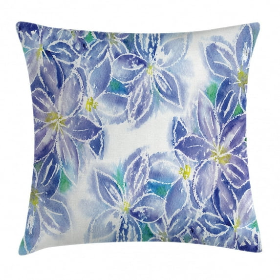 Watercolor Flower House Decor Throw Pillow Cushion Cover, Spring Season Blossoms Mother Earth Petals Bouquet Design, Decorative Square Accent Pillow Case, 24 X 24 Inches, Blue Yellow, by Ambesonne