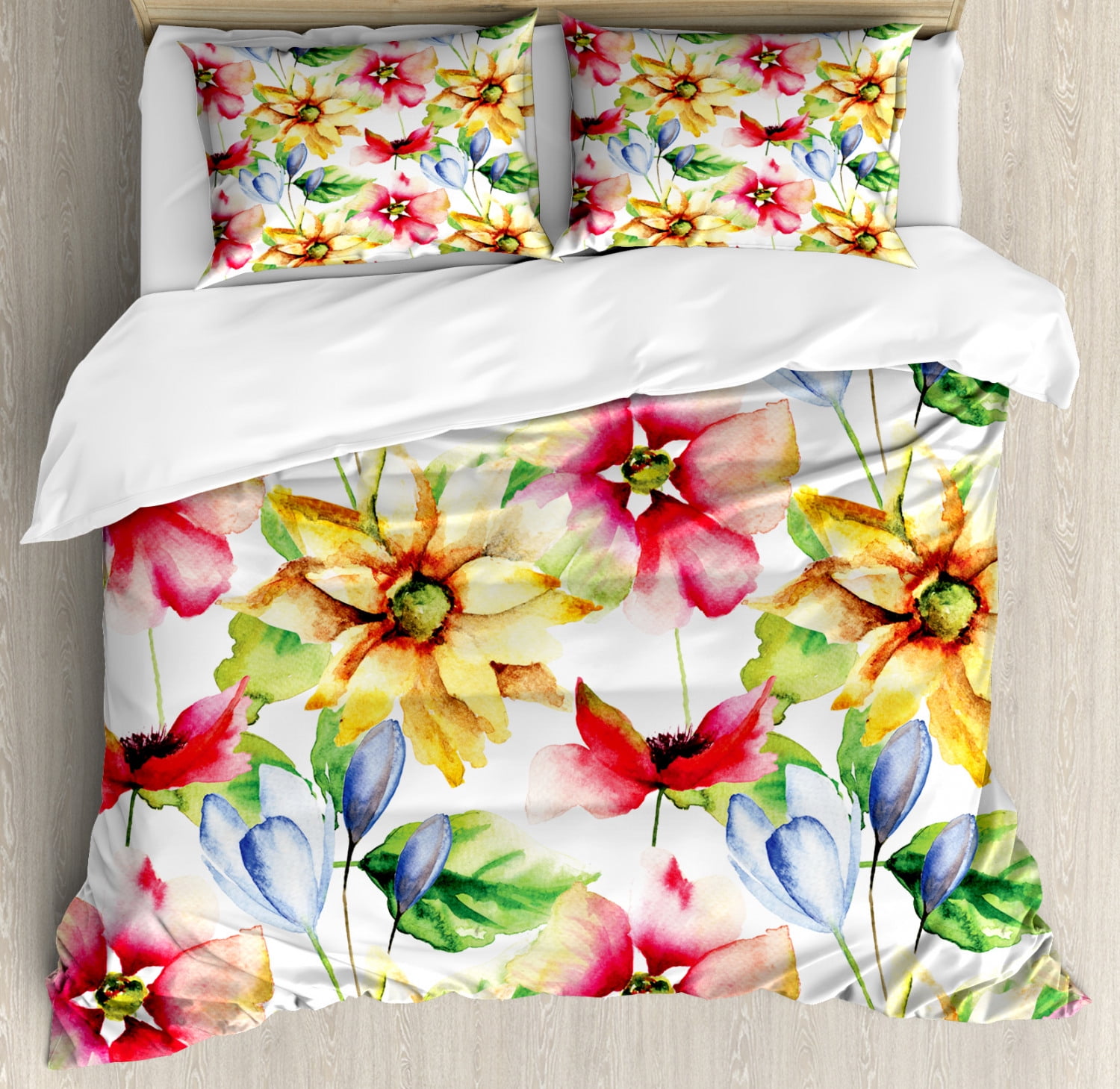 King Size Multicolor Floral Microfiber Duvet Cover Set