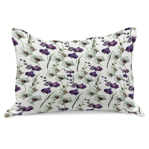 Watercolor Flower Knitted Quilt Pillowcover, Wild Orchid Family Flowerpot Plants with Blooms Romantic Floral Art, Standard King Size Pillow Cover for Bedroom, 36" x 20", Purple White, by Ambesonne