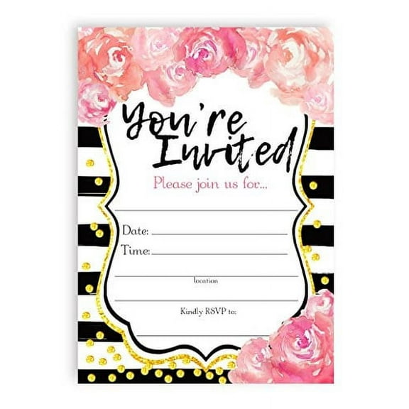 Watercolor Flower LARGE Invitations Graduation Invitations Wedding Shower Invitation Birthday Invitations - 10 Invitations + 10 Envelopes