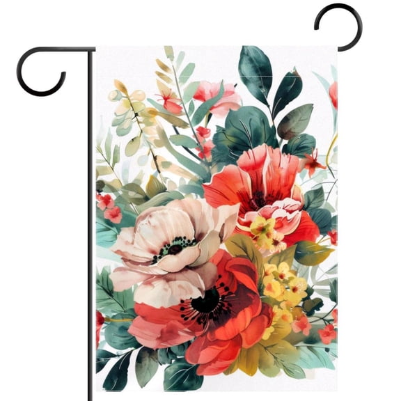 Watercolor Flower Leaf Blossom Art Floral Garden Flag Double Sided House Flag for Outdoor Home, Personalized All Year Round Yard Decor 12 x 18 Inch