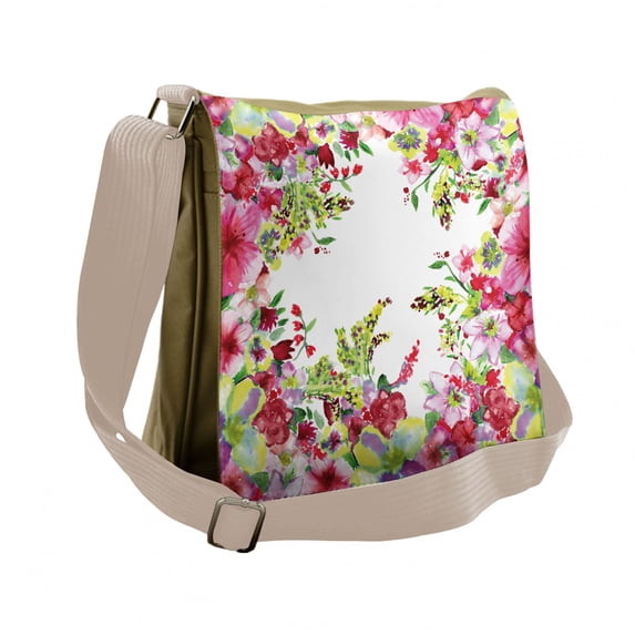 Watercolor Flower Messenger Bag, Summer Bud Spring, Unisex Cross-body, by Ambesonne