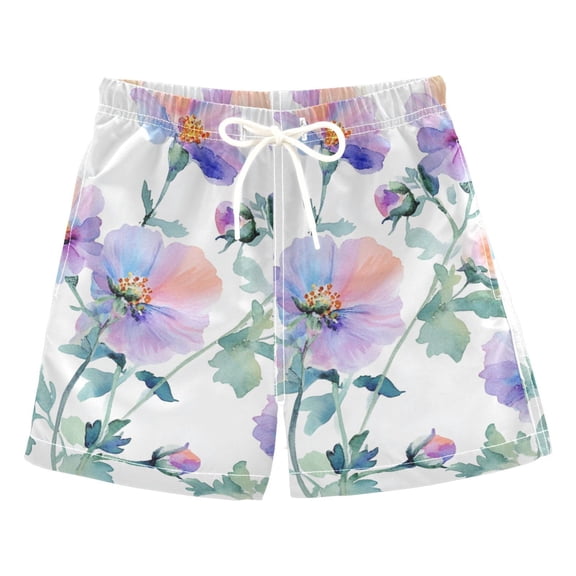 Watercolor Flower Note Boys Swim Trunks Quick Dry Boy Swim Shorts for 3-14 Years