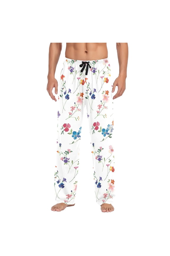 Watercolor Flower Paint Men's Pajama Pants Cotton Long Sleepwear Lounge Pants M