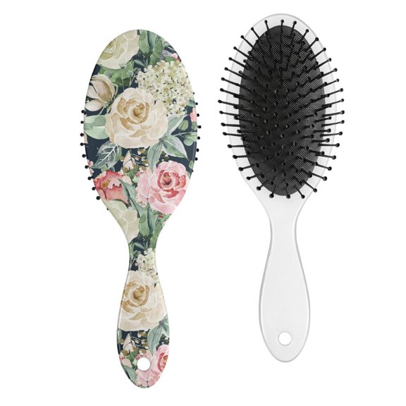 Watercolor Flower Pattern Hair Brush, Vintage Botanical Detangler with Wildflower and Butterfly Illustration