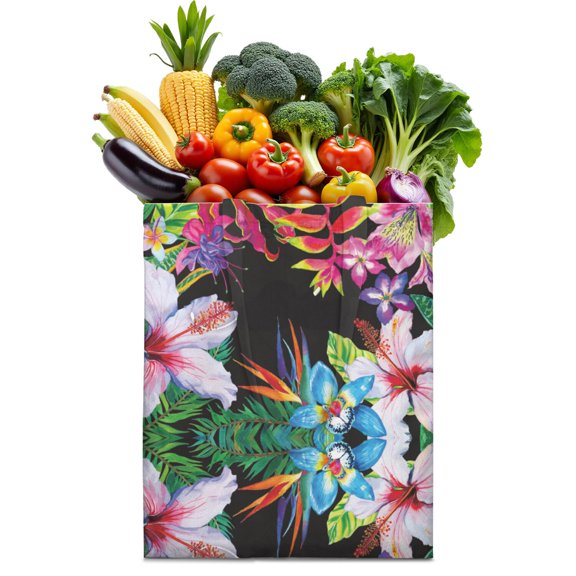 Watercolor Flower Pattern Reusable Grocery Bag - Durable & Washable Shopping Tote