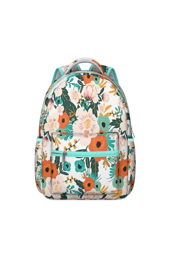 Watercolor Flower Pattern School Backpack Durable Students’s Backpack with Bloom and Blossom Artwork, Ideal for Travel and Outdoor Activities