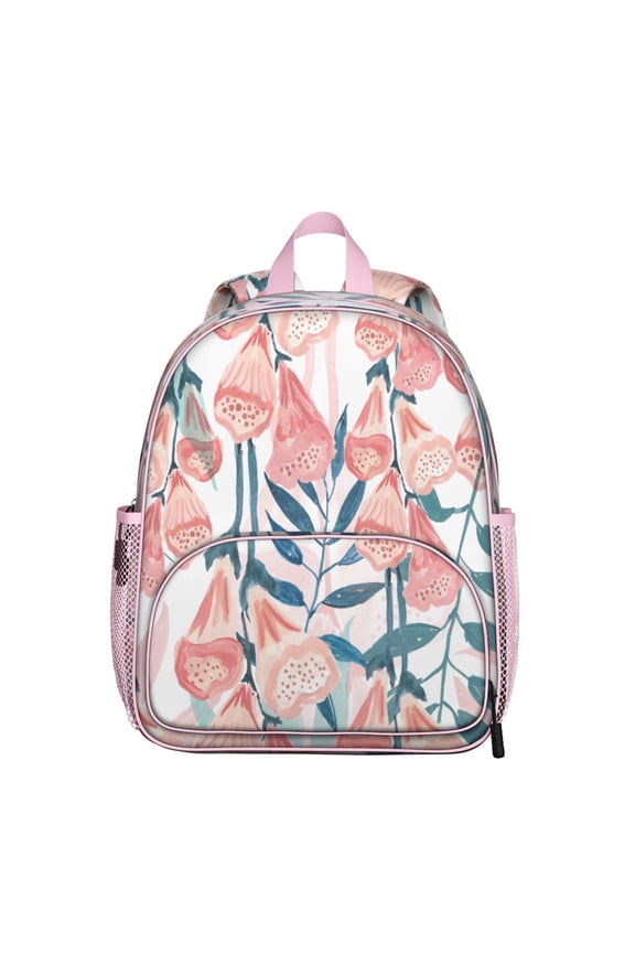 Watercolor Flower Pattern Students Backpack - Artistic Bright Tropical Flower and Leaves Print, Lightweight and Durable School Bag