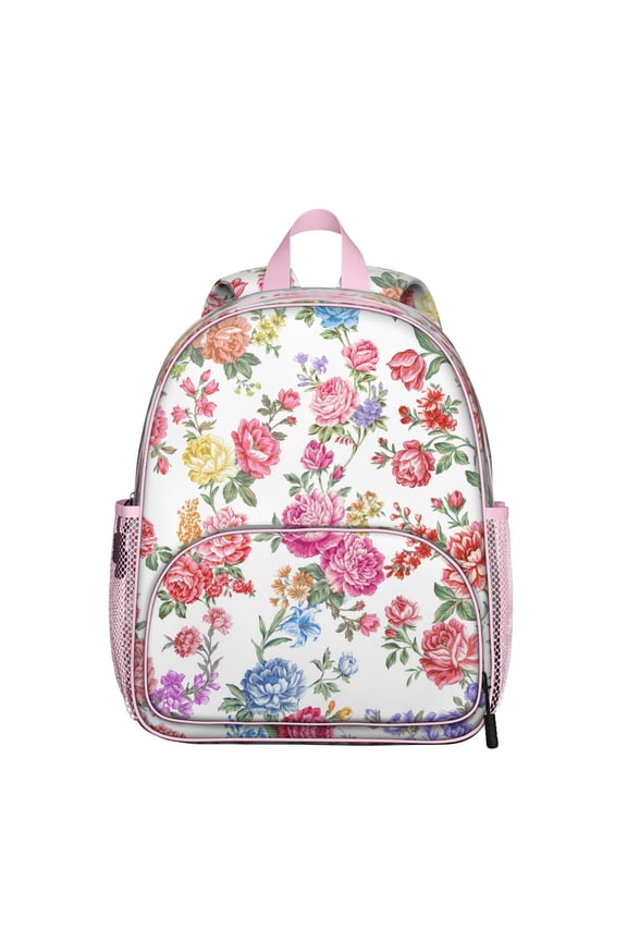 Watercolor Flower Pattern Students Backpack - Artistic Romantic Rose and Peony Design, Lightweight and Water-Resistant School Bag for Developing Students