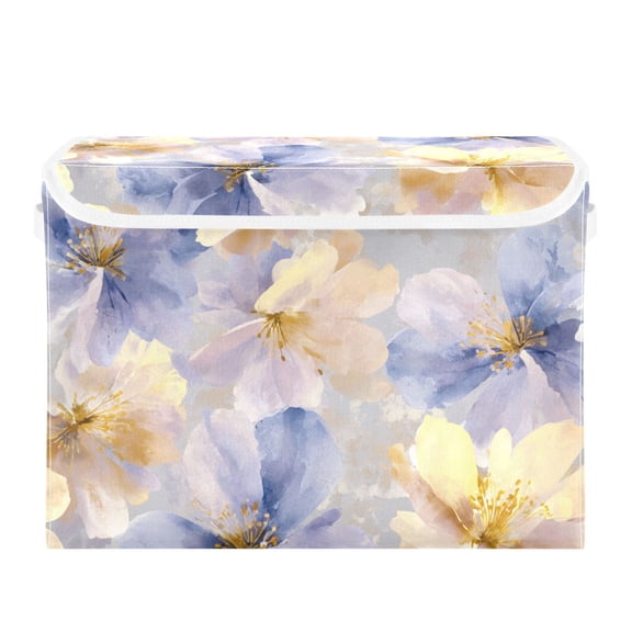 Watercolor Flower Petals Foldable Storage Bins with Lids Handles Collapsible Storage Containers Tote Boxes 16.5 x 12.6 x 11.8 inches