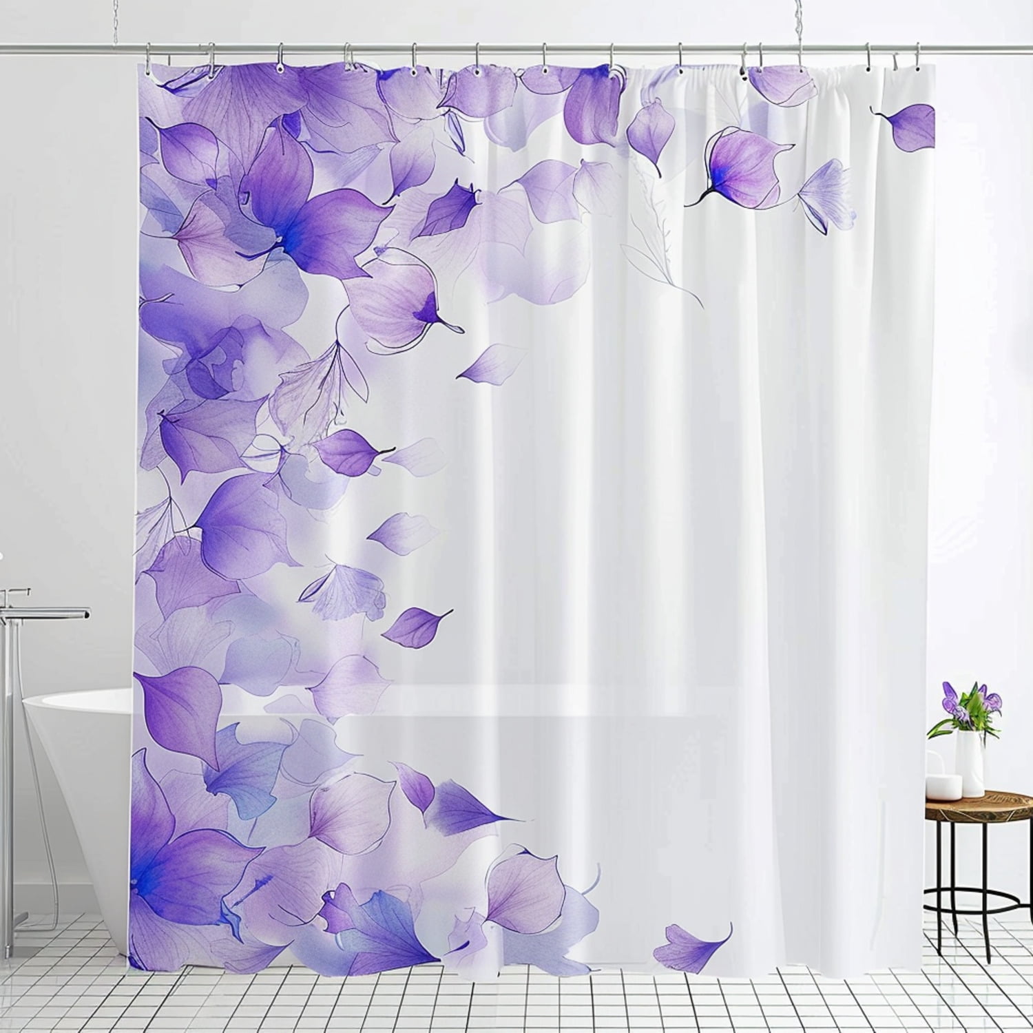 Watercolor Flower Petals Shower Curtain Modern Bathroom Decor with