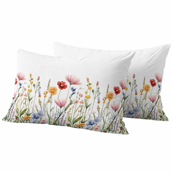 Watercolor Flower Pillow Covers 2 Pack Spring Wildflower Plant Leaf Pillowcase Waterproof Outdoor Throw Pillow Cover for Patio Balcony Rectangular Cushion 20”x12”